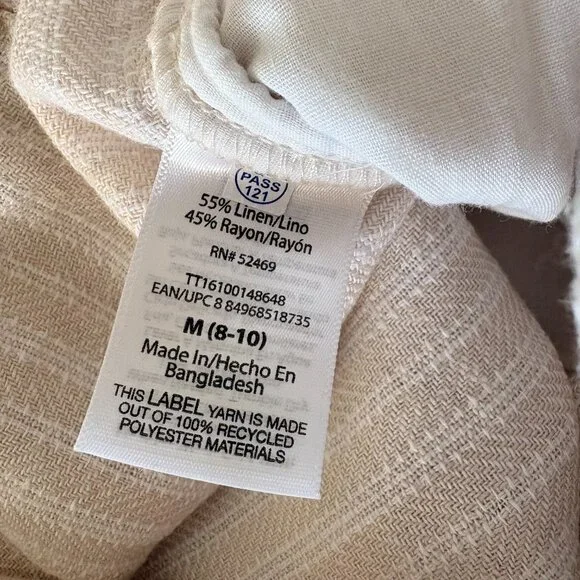 Time and Tru Linen Blend Shorts Medium Beige Striped Neutral Coastal Summer - Picture 5 of 5